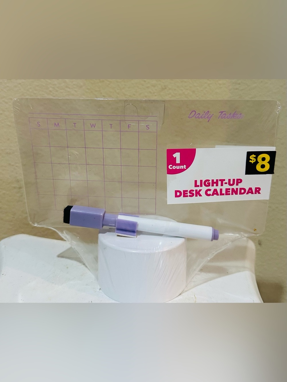 Light-Up Desk Calendar Pen in Lavender and White